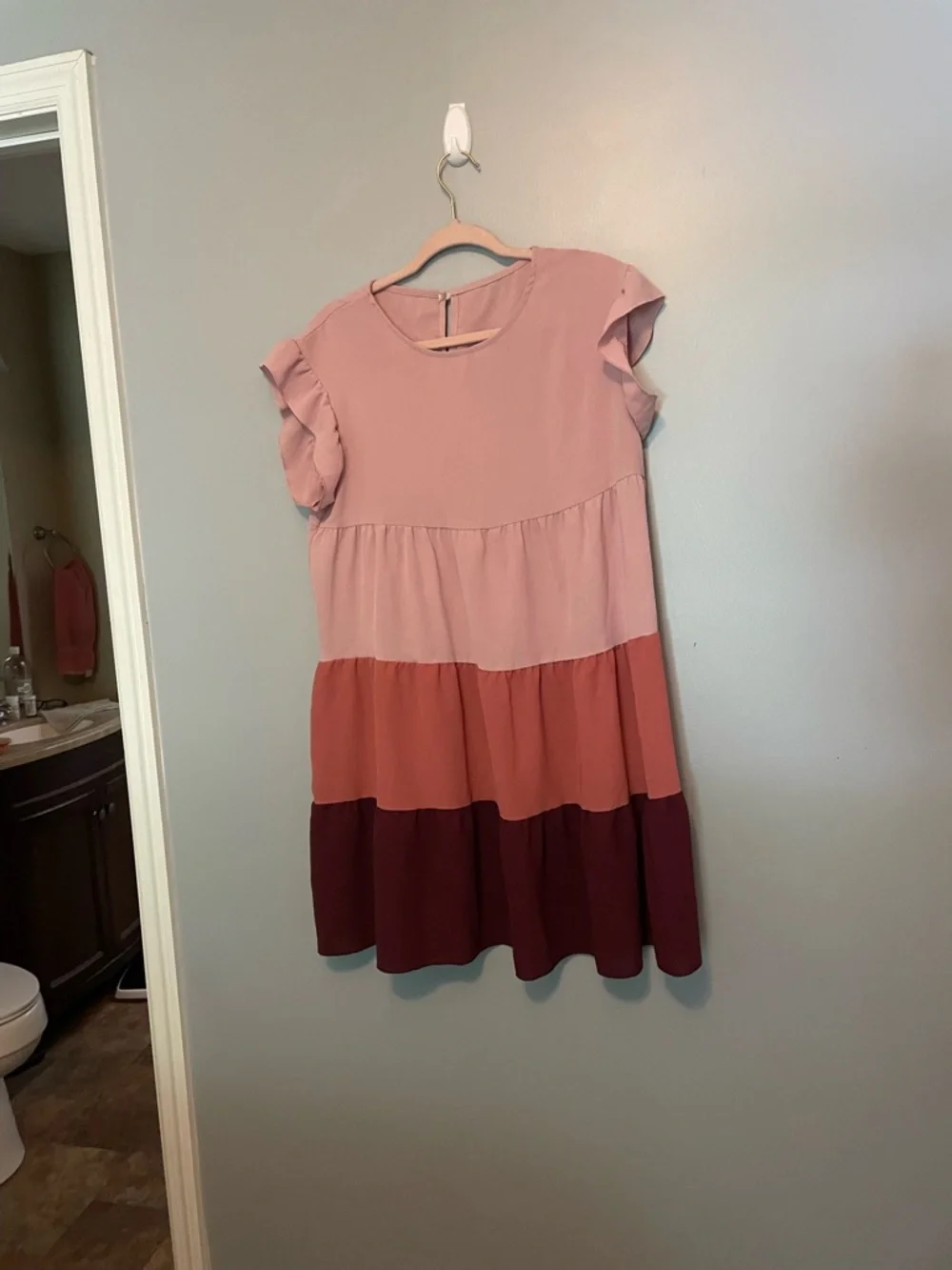 Pink Multicolor Women’s Smock Dress Ruffle Sleeve Dress Size Large - Picture 4 of 8
